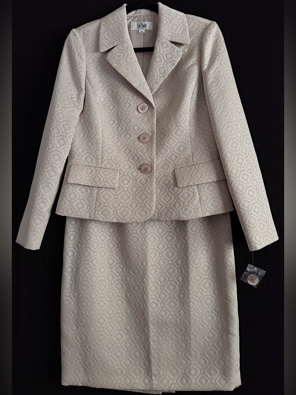 NWTs VTG Le Suit Skirt Suit Champagne DiamondJacquard Career Work Formal 8